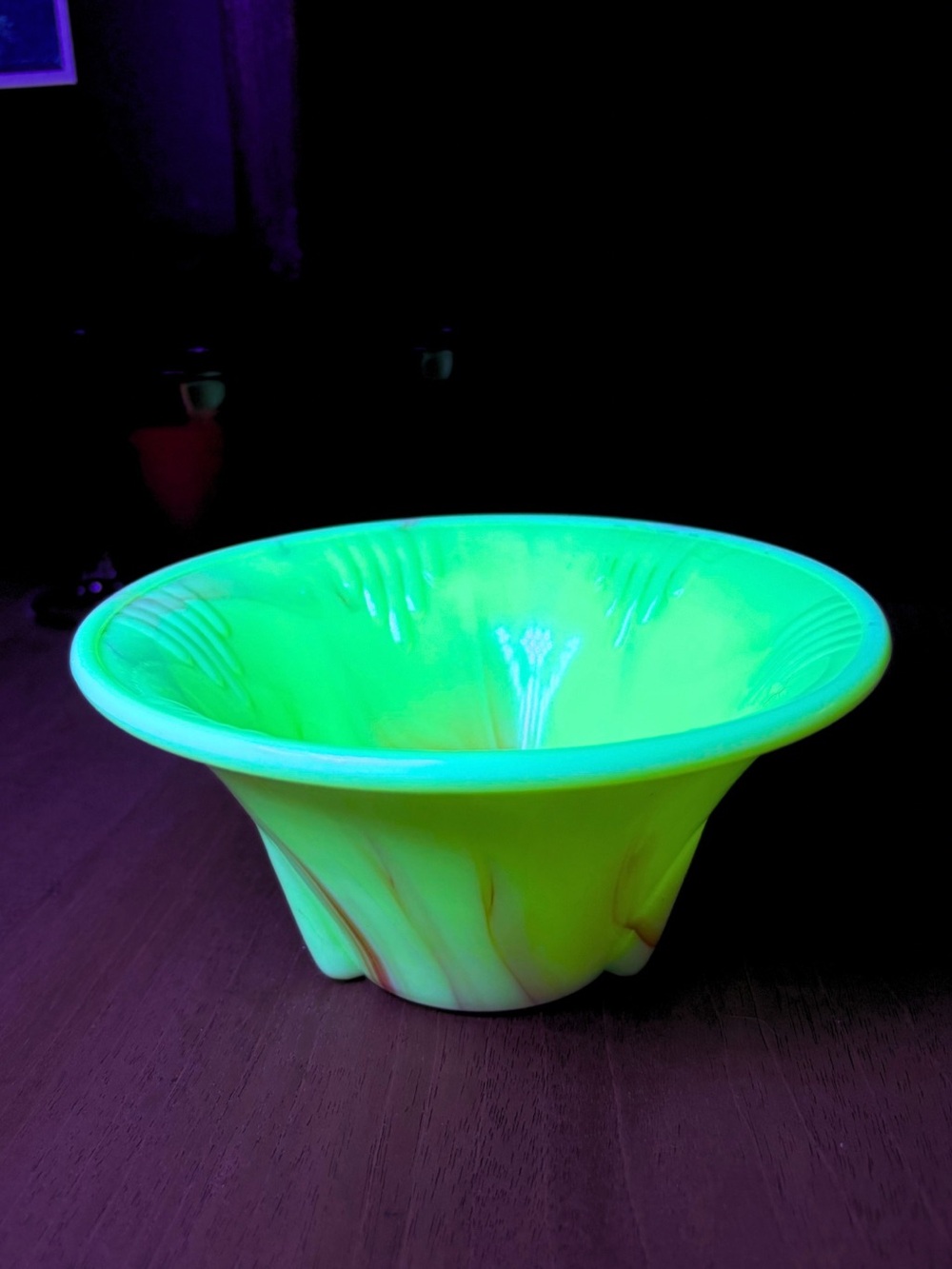 Uranium Glass Akro Agate #340 Dart Bowl Oxblood Slag Glass.